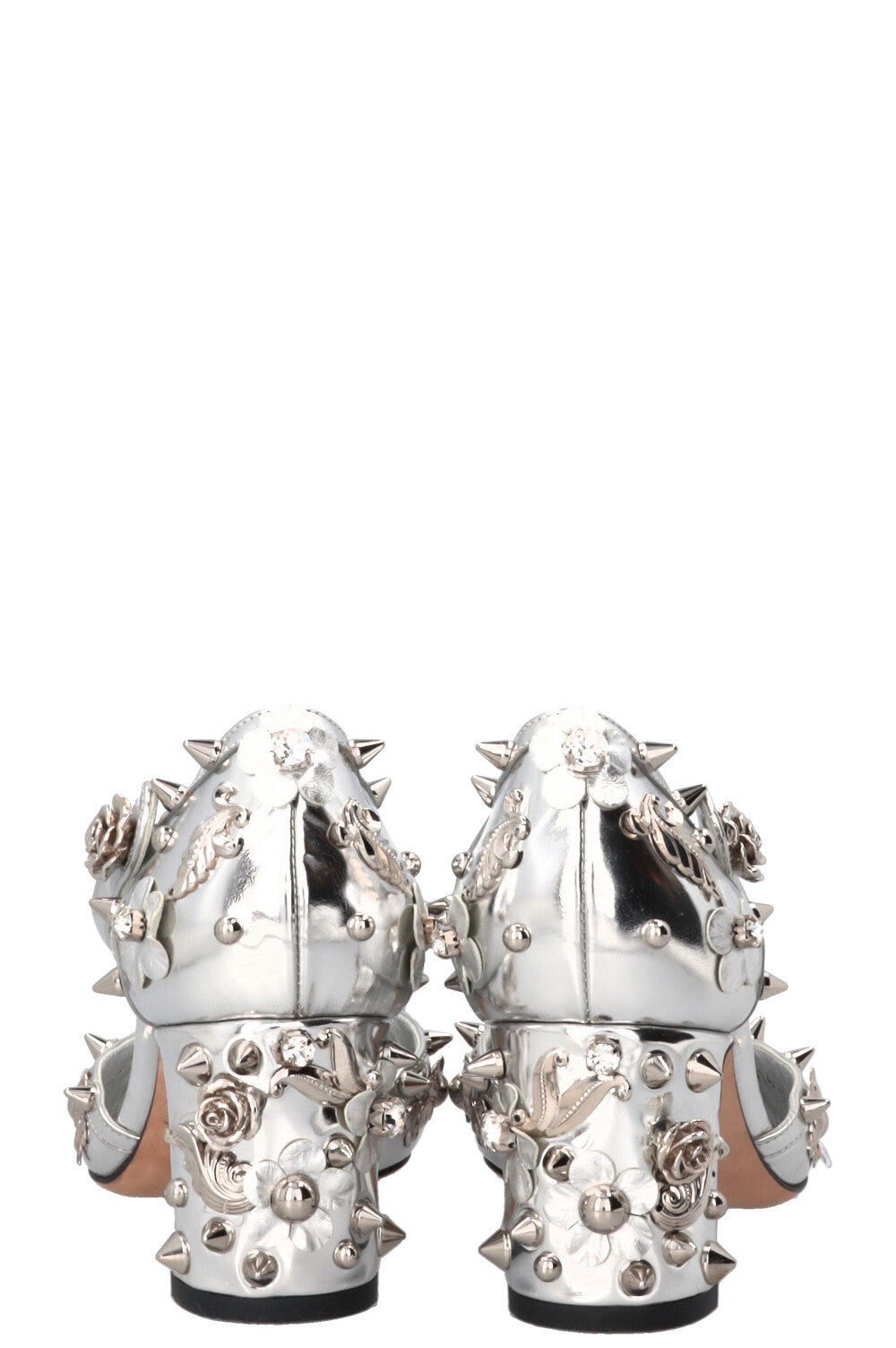DOLCE&GABBANA Spiked Crystal Heels Leather Silver