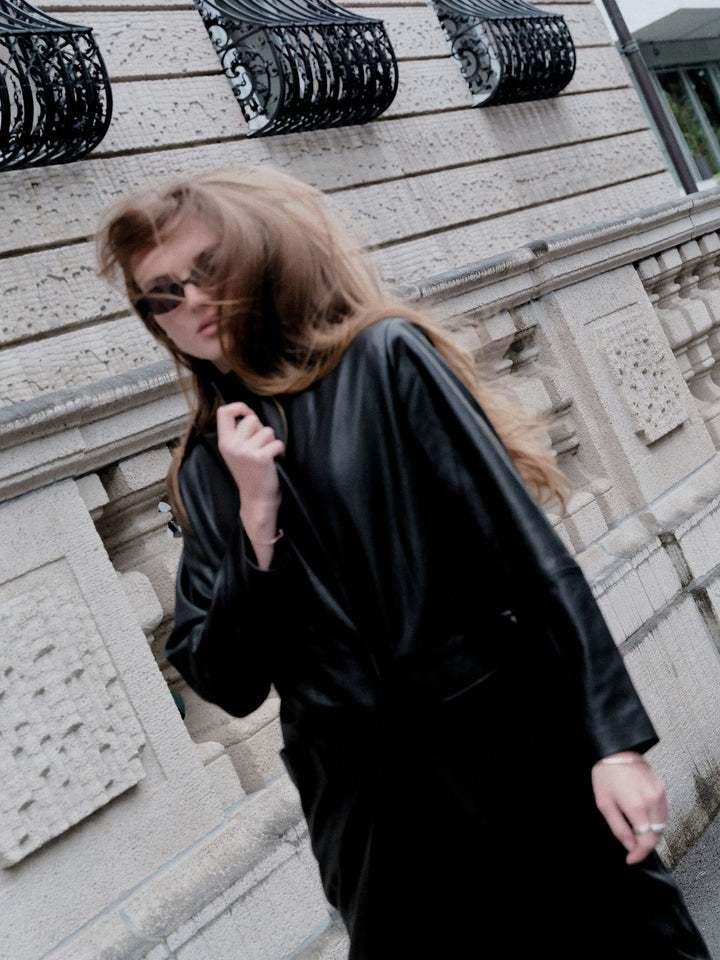 NOUR HAMMOUR Claude Manteau Cuir Noir