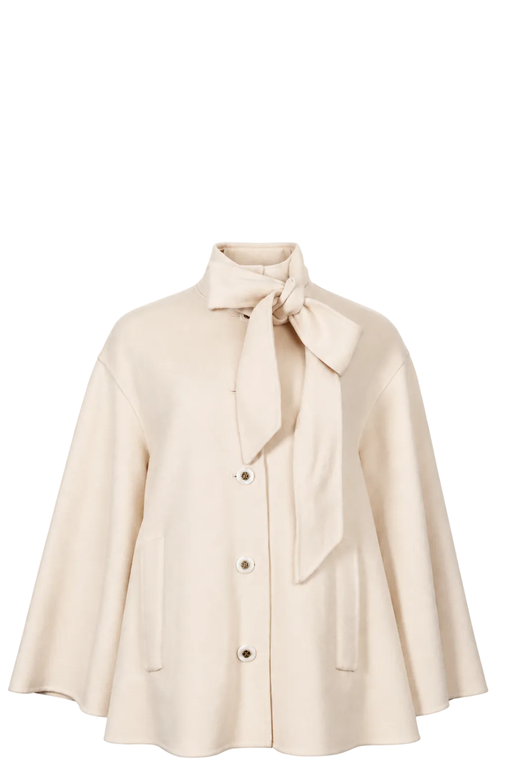 ZIMMERMANN Vailant Pussy Bow Short Coat Wool Ivory