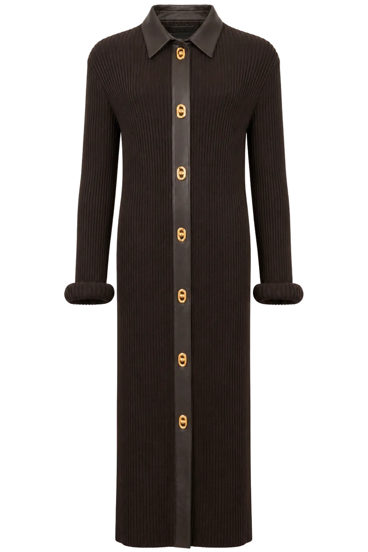 BOTTEGA VENETA 2020 Rolled Cuff Knit Maxi Dress Wool Brown