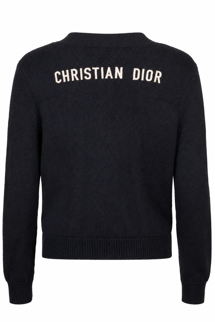 CHRISTIAN DIOR Logo V Neck Knit Cardigan Cashmere Black