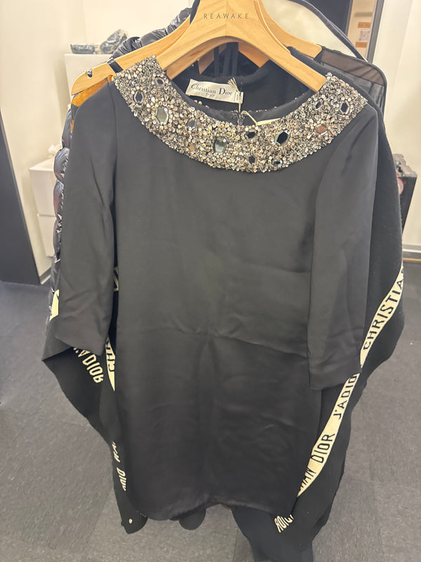 MARCHESA Dress Crystal Neck Black