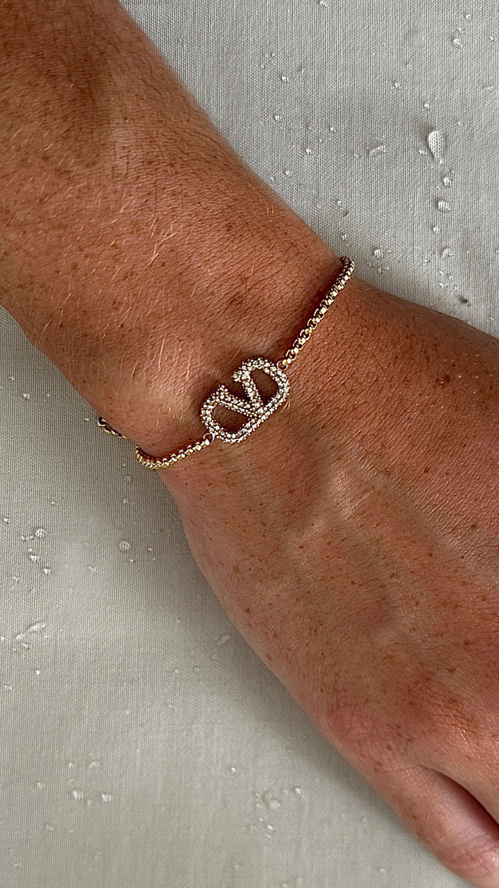 VALENTINO V Logo Crystal Bracelet Gold