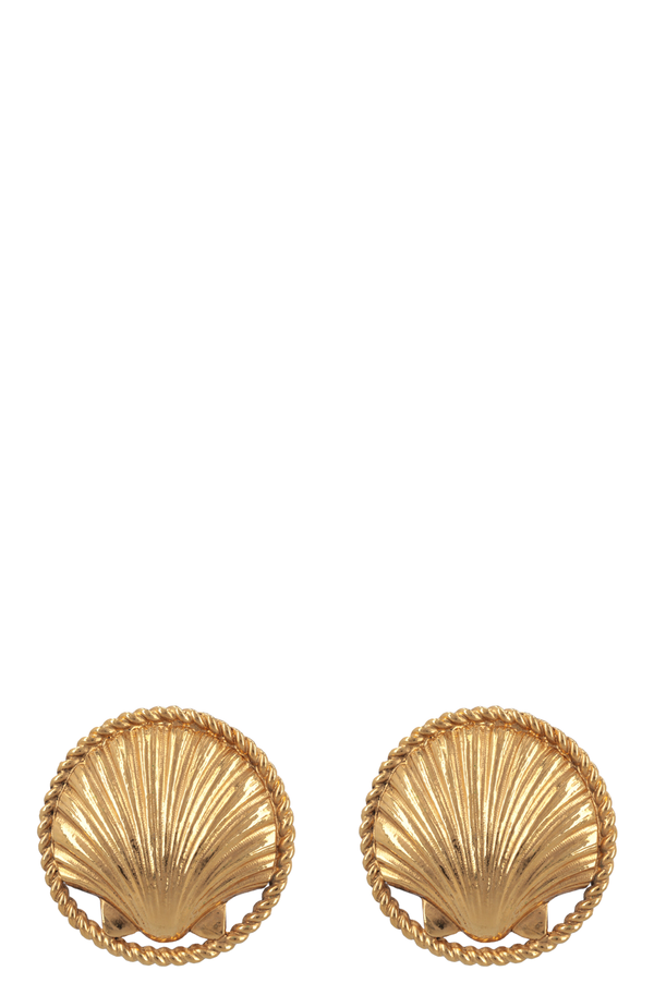 CHANEL 1990 Seashell Ear Clips Gold