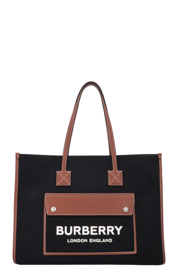 BURBERRY Freya Cabas Medium Noir Fauve