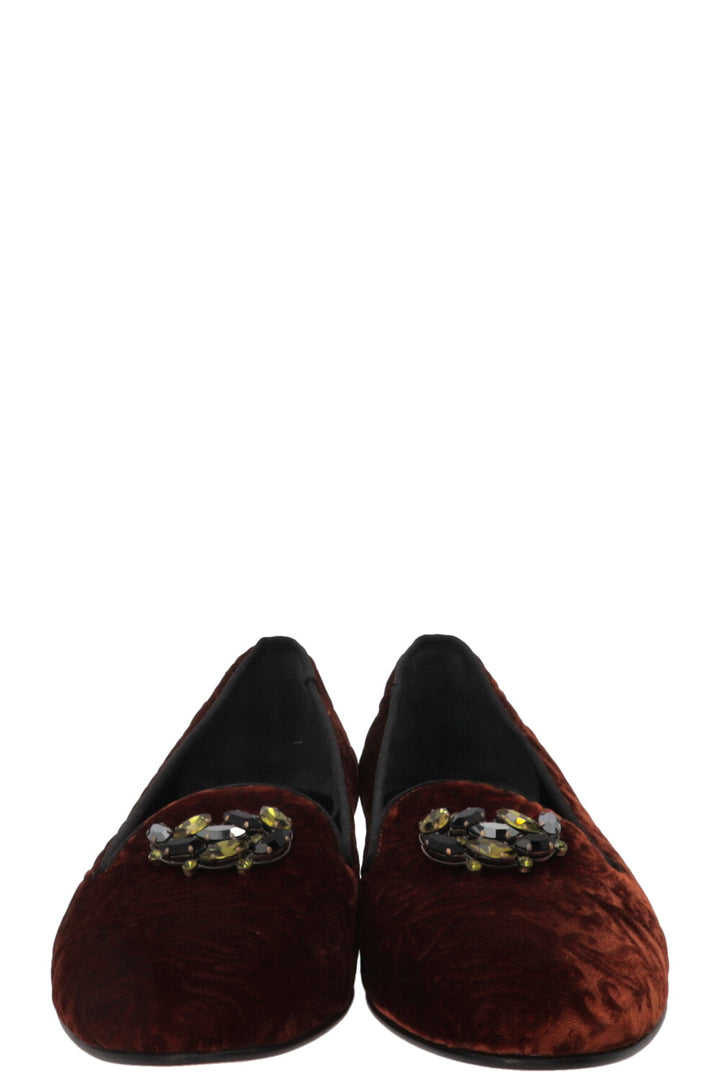 ETRO Crystal Brooch Loafers Velvet Bronze