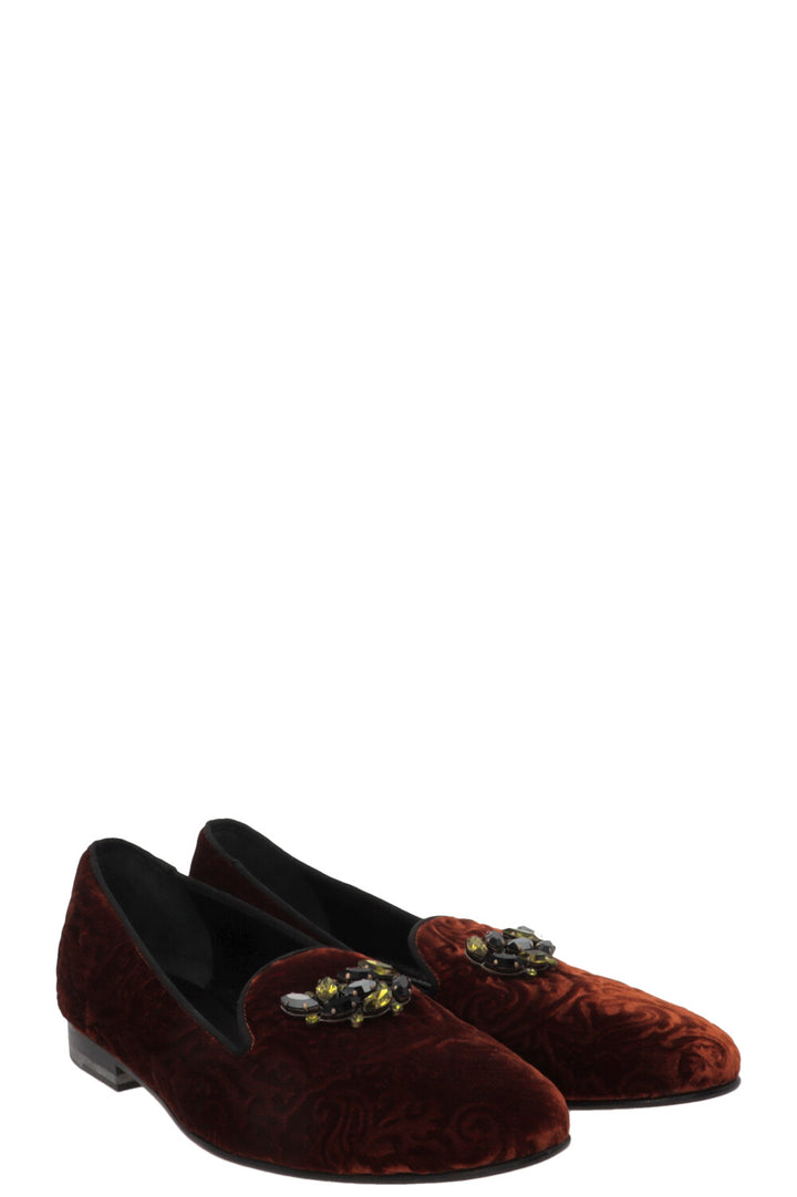 ETRO Crystal Brooch Loafers Velvet Bronze