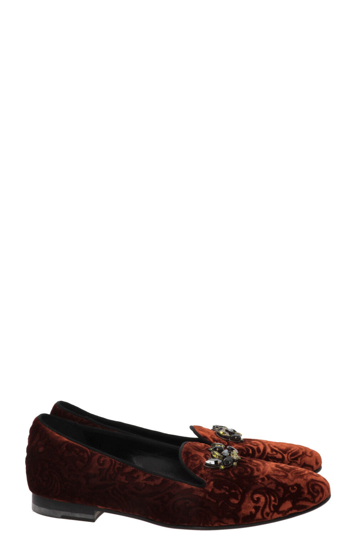 ETRO Crystal Brooch Loafers Velvet Bronze