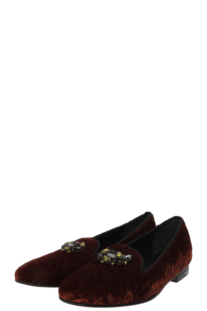 ETRO Crystal Brooch Loafers Velvet Bronze