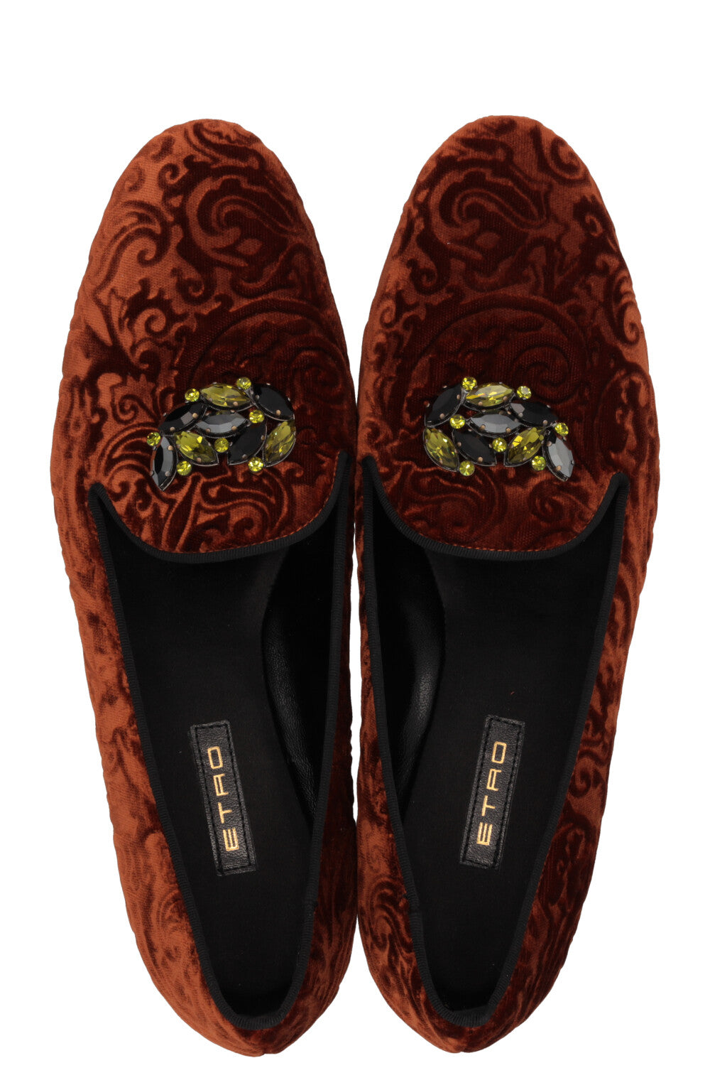 ETRO Crystal Brooch Loafers Velvet Bronze