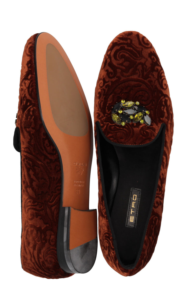 ETRO Crystal Brooch Loafers Velvet Bronze