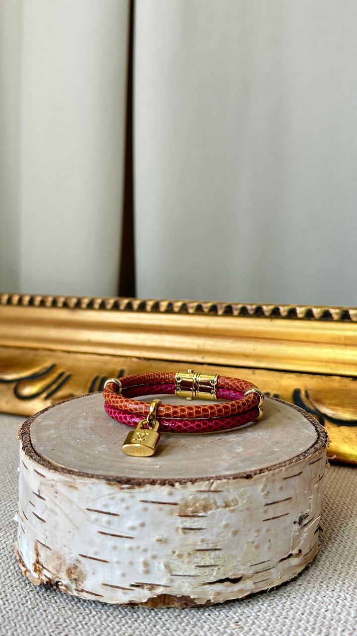 LOUIS VUITTON Lock Bracelet Pink Orange
