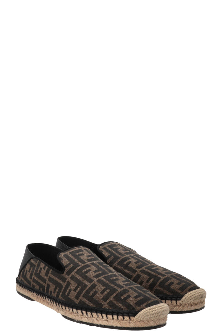 FENDI FF Espadrilles Canvas Leather Brown