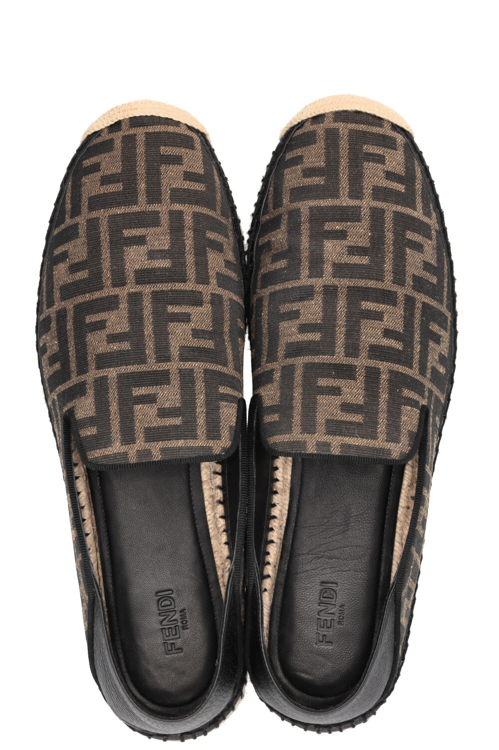 FENDI FF Espadrilles Canvas Leather Brown