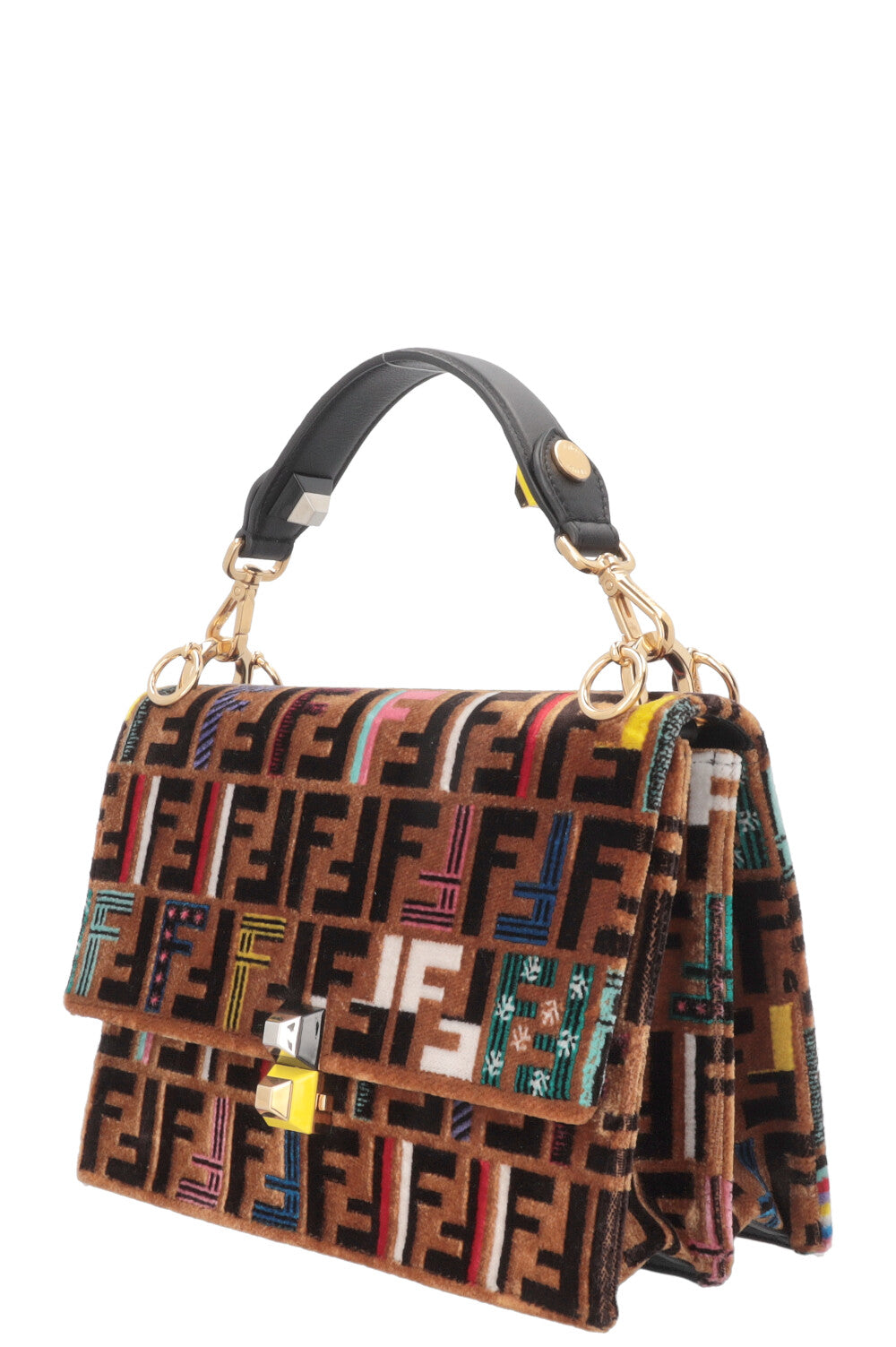 FENDI Kan I FF Crossbody Bag Velvet Brown Multicolor