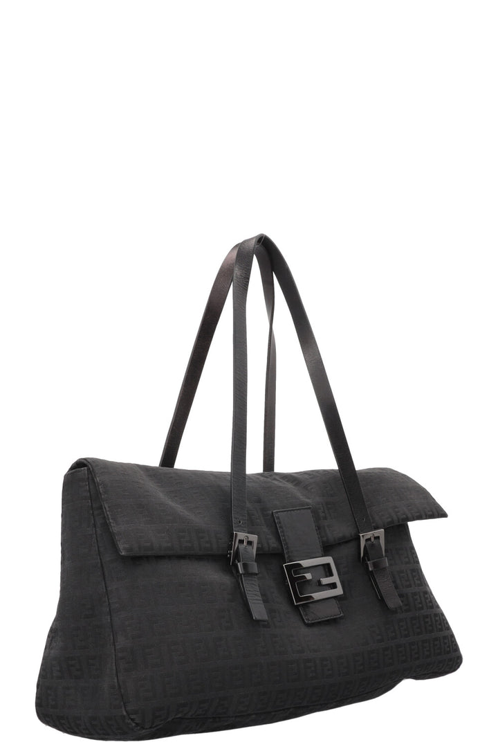 FENDI Mamma Baguette Zucchino FF Shoulder Bag Black