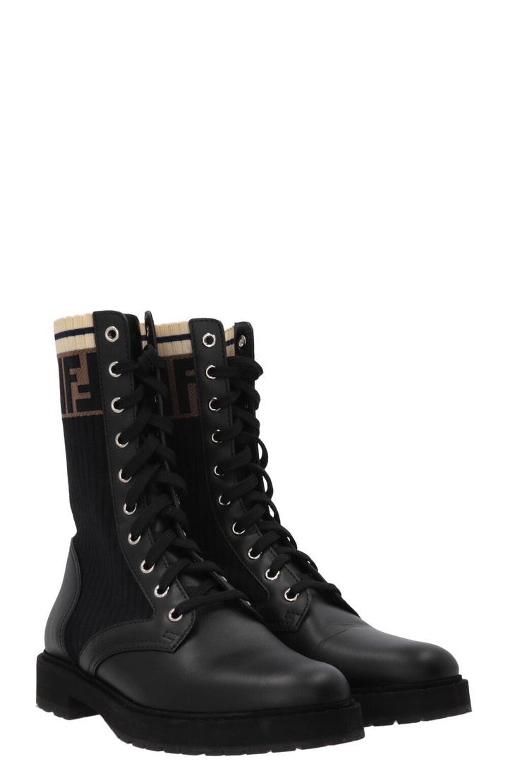 FENDI Rockoko Combat Boots en cuir noir