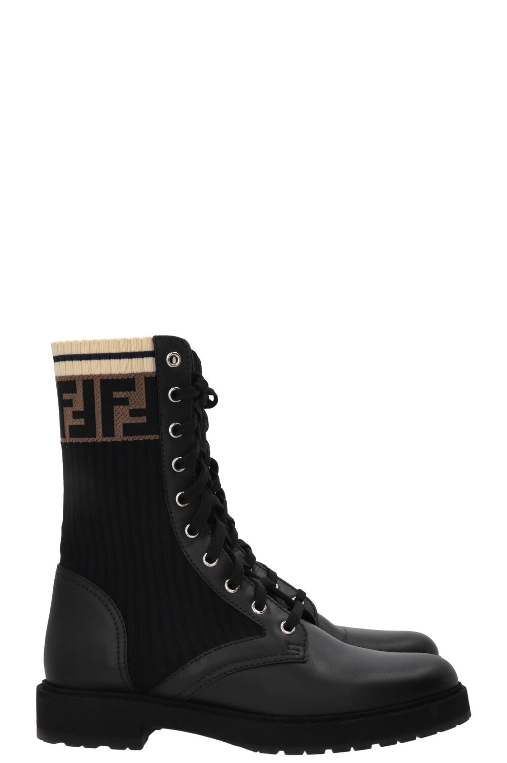 FENDI Rockoko Combat Boots en cuir noir
