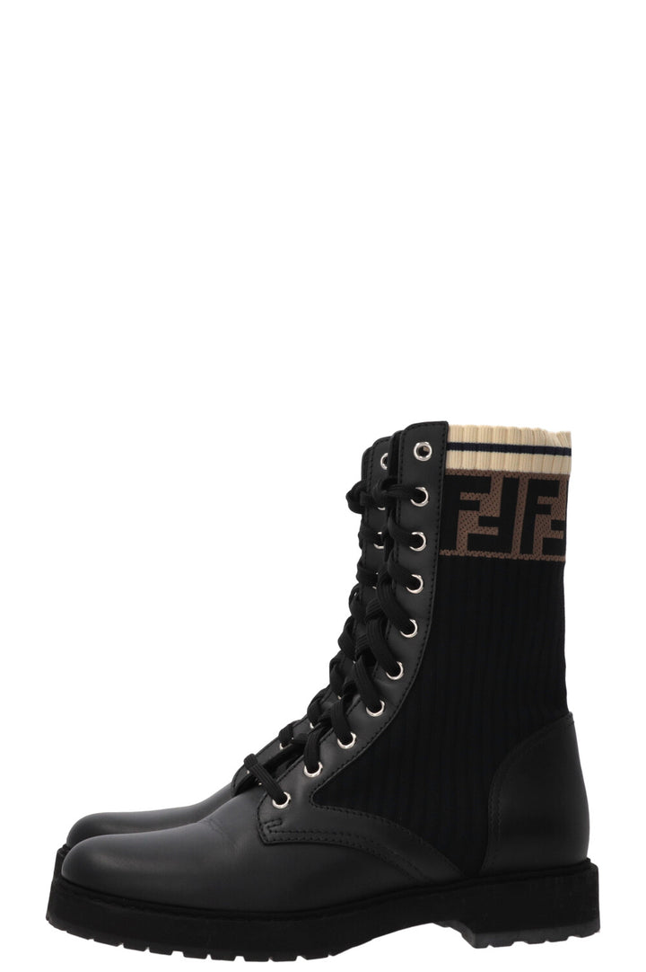 FENDI Rockoko Combat Boots en cuir noir