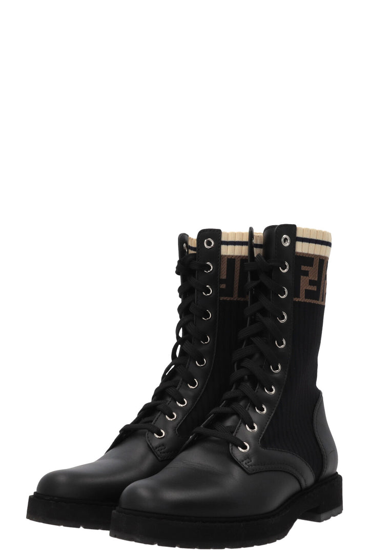 FENDI Rockoko Combat Boots en cuir noir