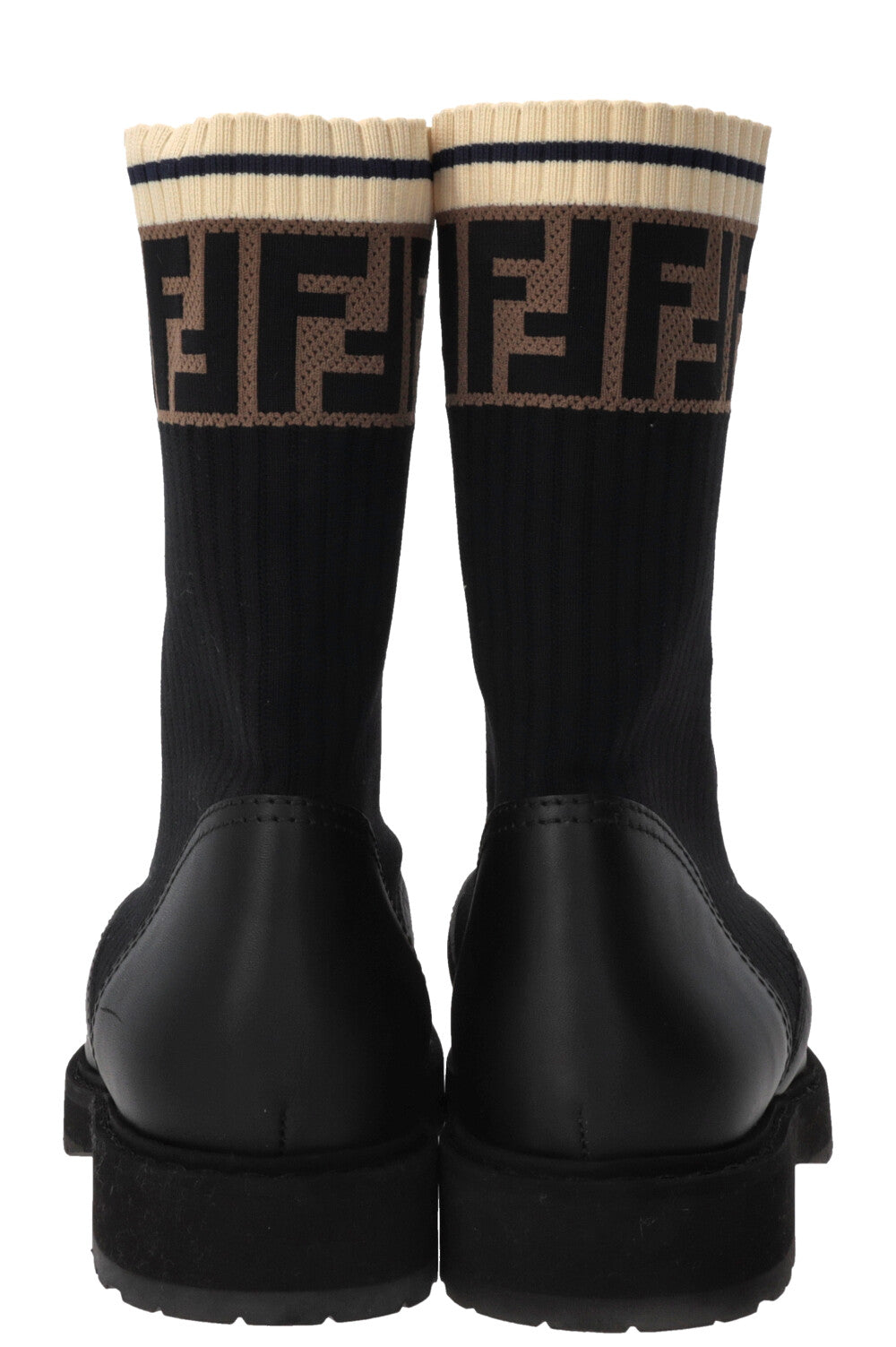 FENDI Rockoko Combat Boots en cuir noir