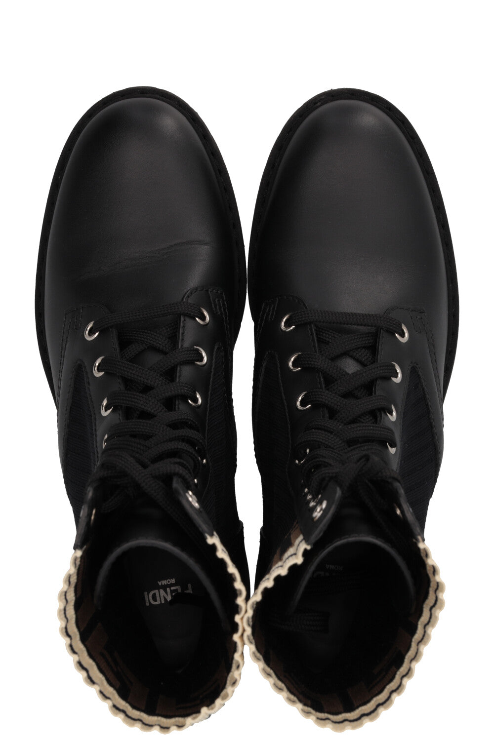 FENDI Rockoko Combat Boots en cuir noir