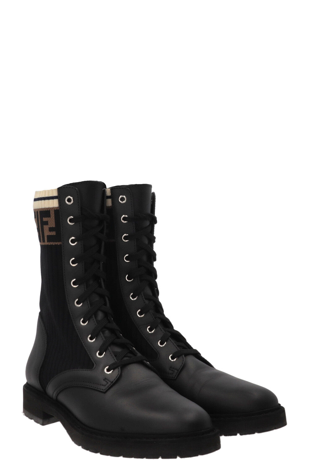 FENDI Rockoko FF Combat Boots Leather Black