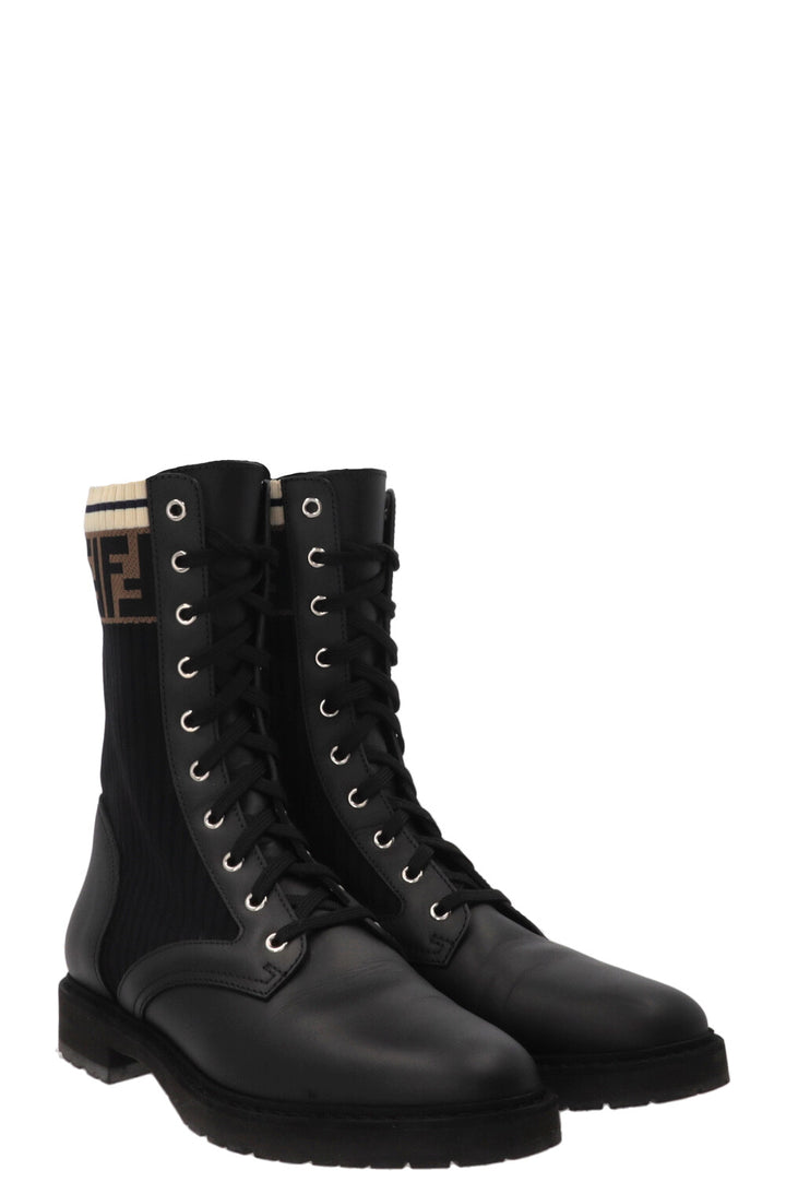 FENDI Rockoko FF Combat Boots Leather Black