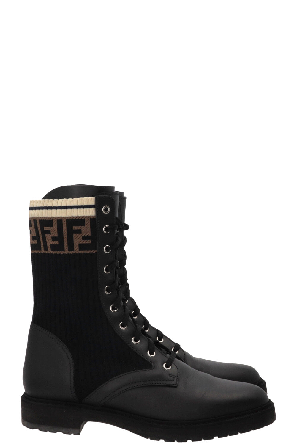 FENDI Rockoko FF Combat Boots Leather Black