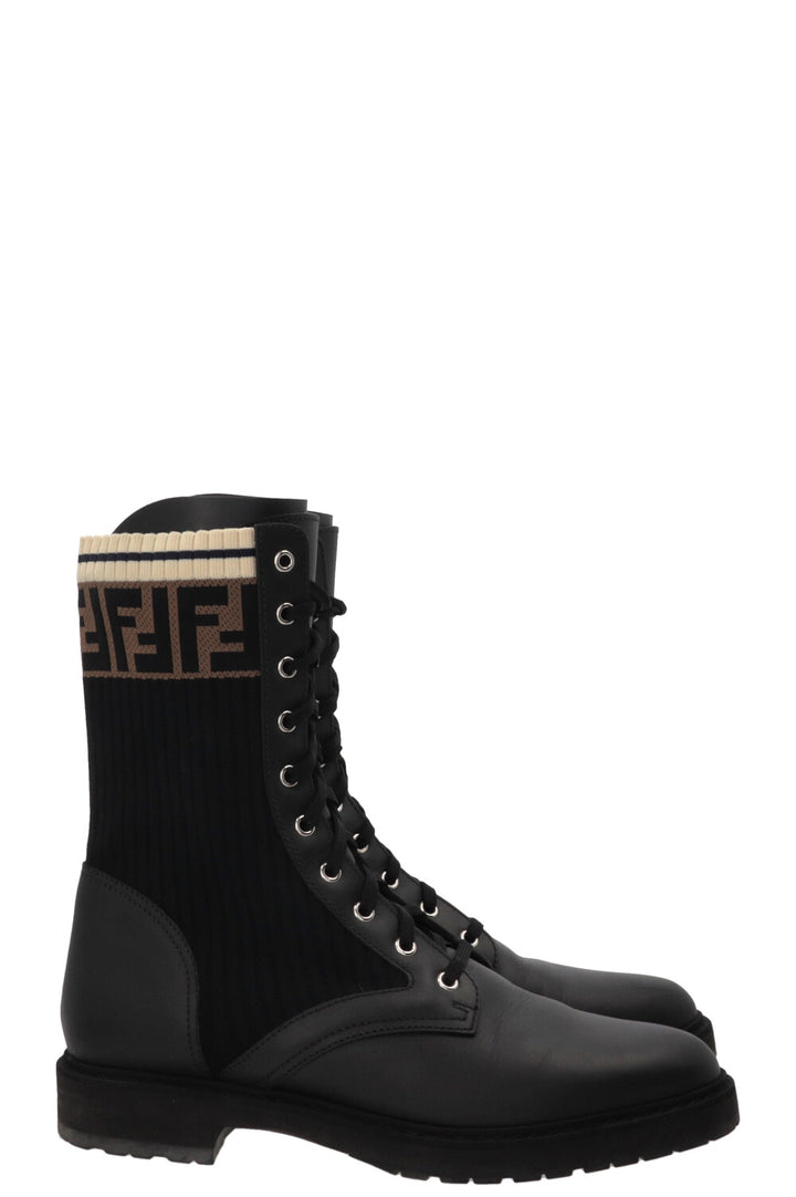 FENDI Rockoko FF Combat Boots Leather Black