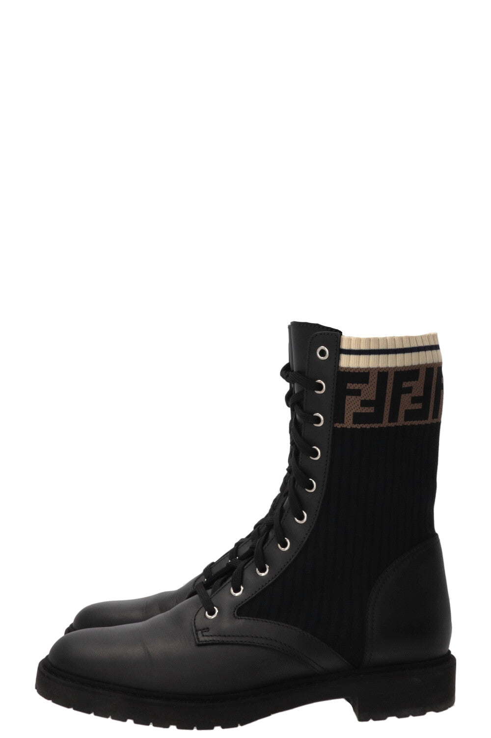 FENDI Rockoko FF Combat Boots Leather Black