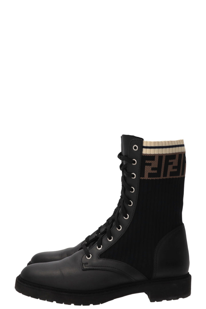 FENDI Rockoko FF Combat Boots Leather Black