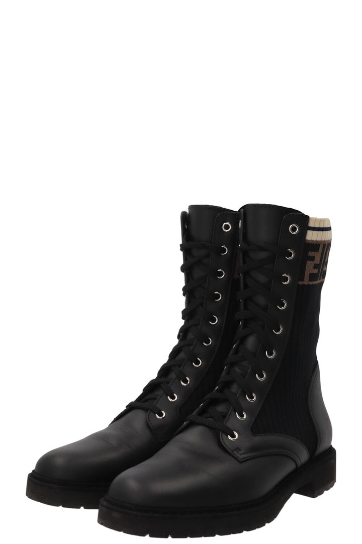 FENDI Rockoko FF Combat Boots Leather Black