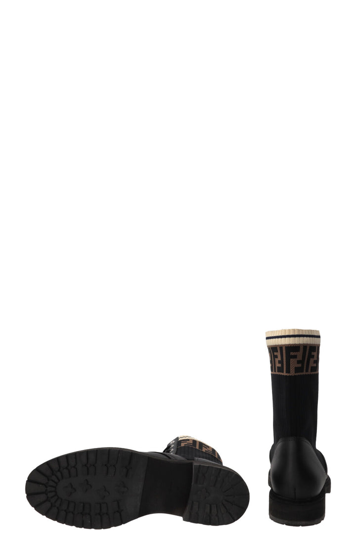 FENDI Rockoko FF Combat Boots Leather Black