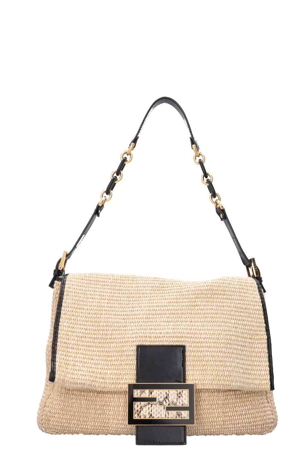 FENDI Mamma Baguette Bag Raffia Beige