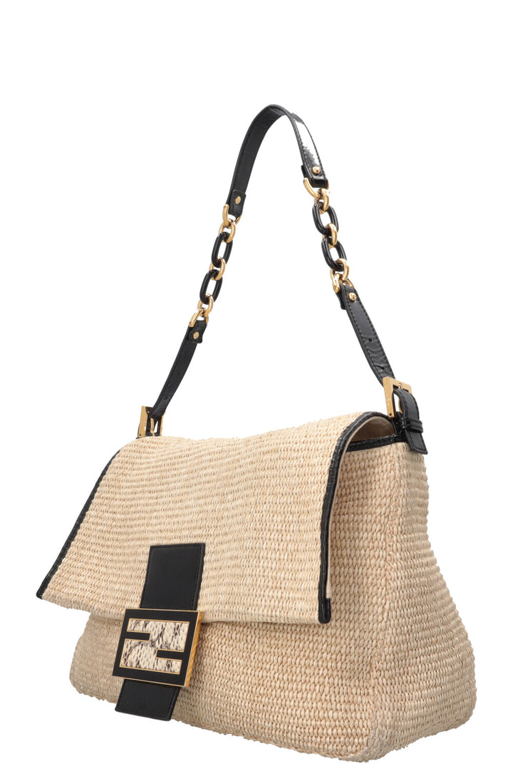 FENDI Mamma Baguette Bag Raffia Beige