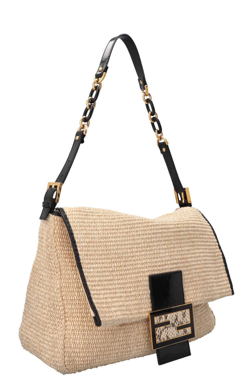 FENDI Mamma Baguette Bag Raffia Beige