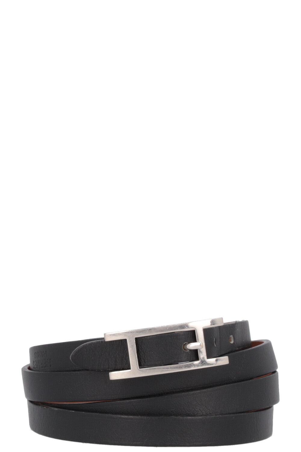 HERMÈS Behapi Triple Tour Bracelet Leather Black Silver