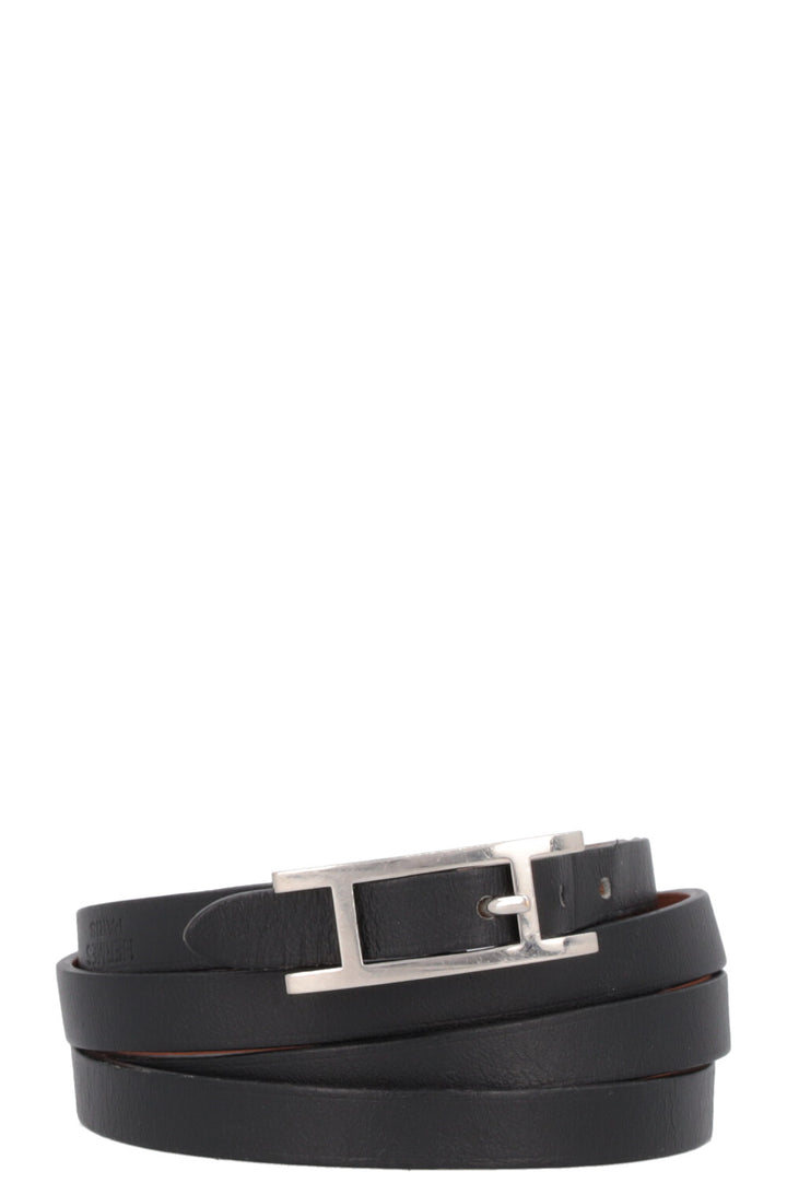 HERMÈS Behapi Triple Tour Bracelet Leather Black Silver