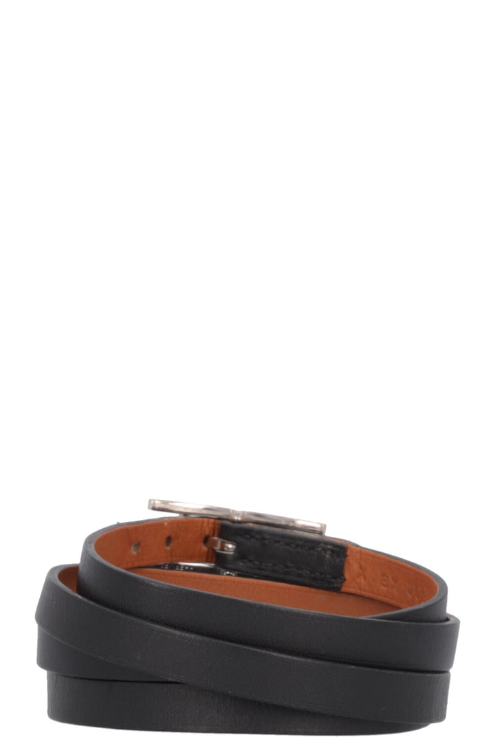 HERMÈS Behapi Triple Tour Bracelet Leather Black Silver
