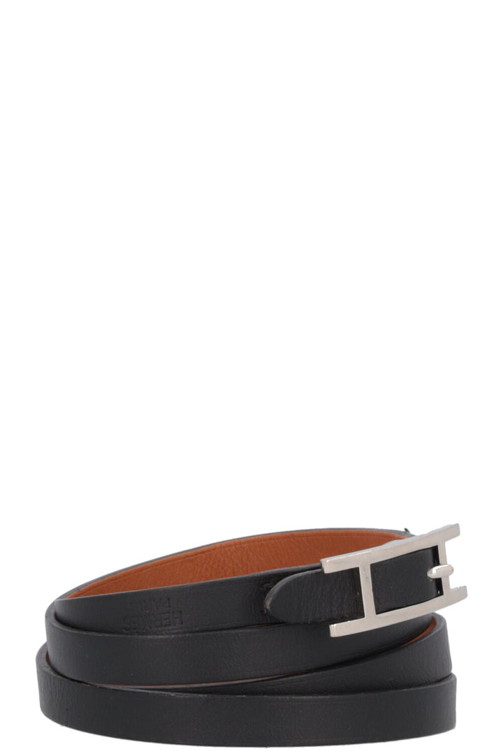 HERMÈS Behapi Triple Tour Bracelet Leather Black Silver