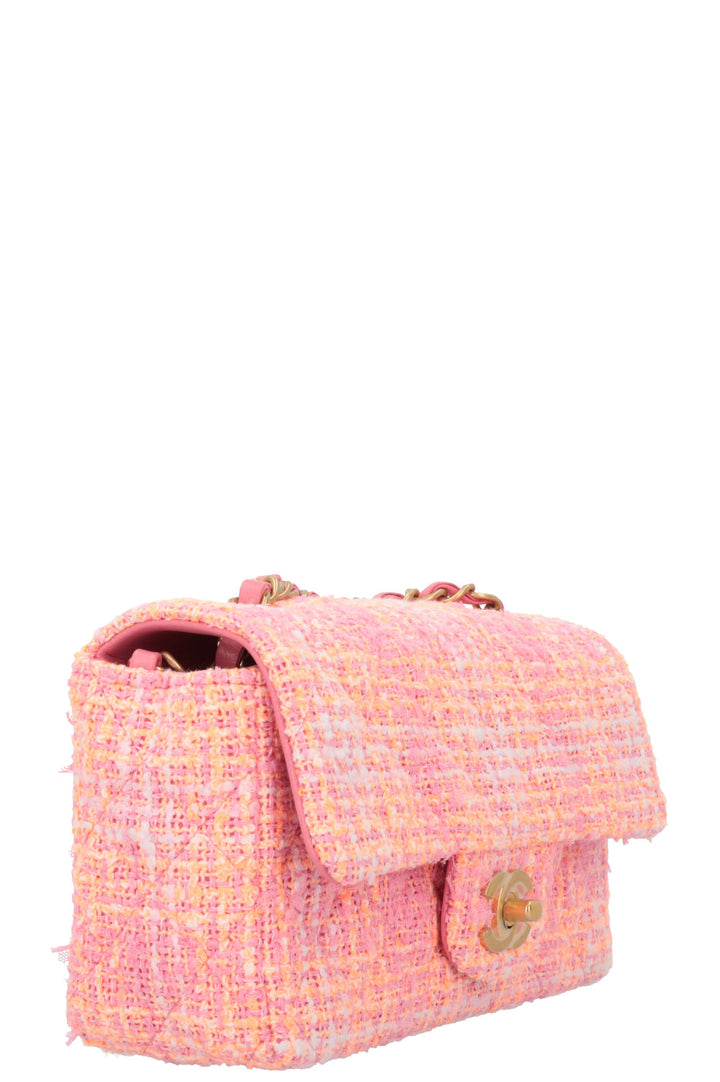 CHANEL Mini Classic Single Flap Tweed Orange Neon