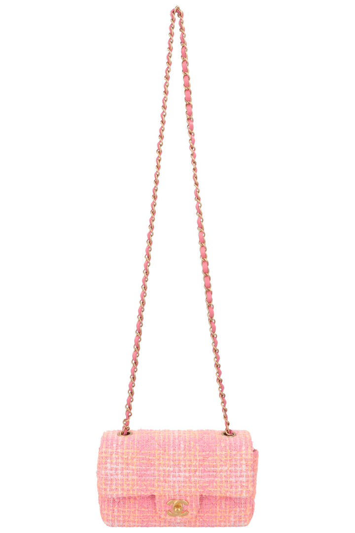 CHANEL Mini Classic Single Flap Tweed Orange Neon
