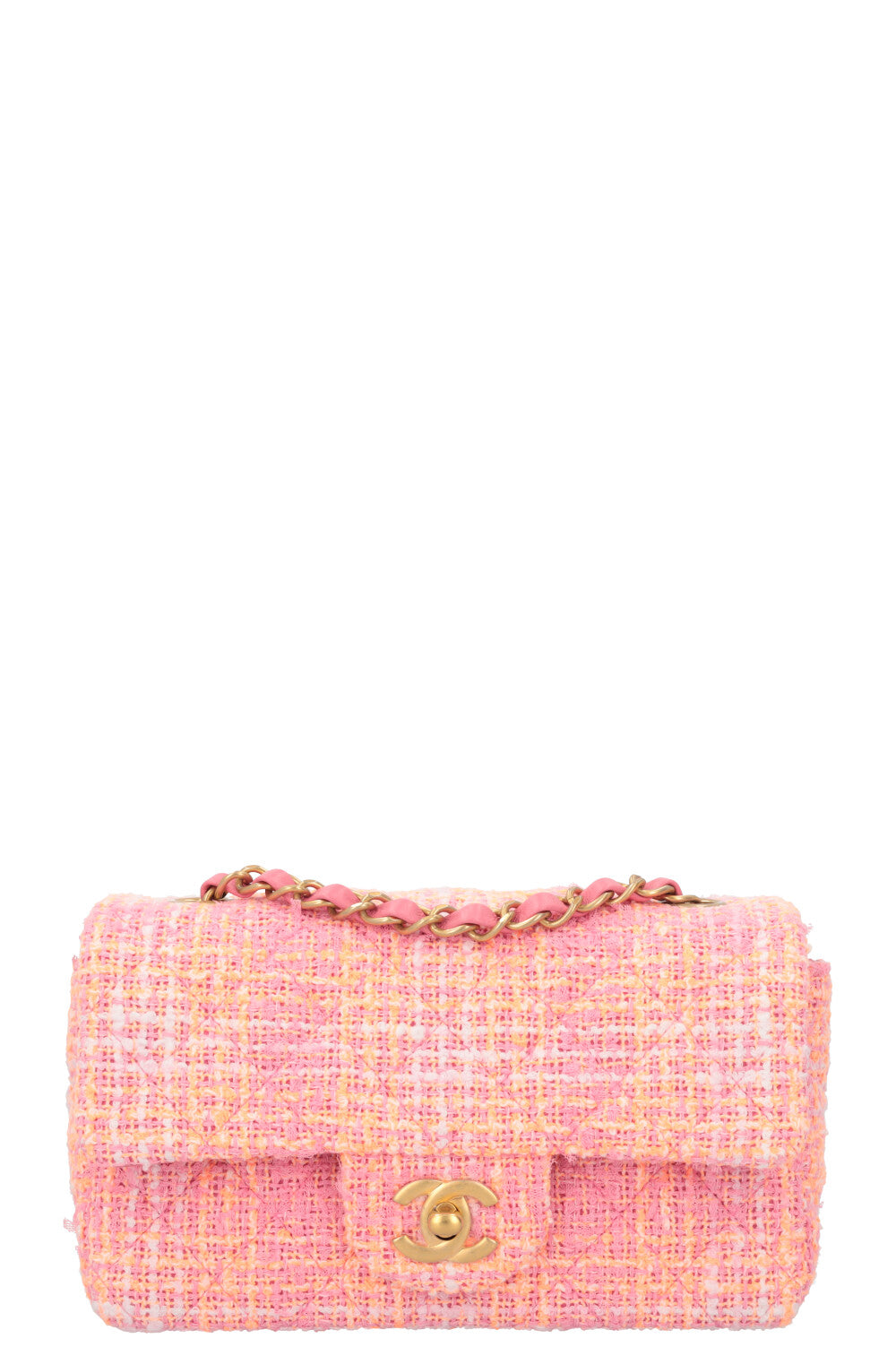 CHANEL Mini Classic Single Flap Tweed Orange Neon