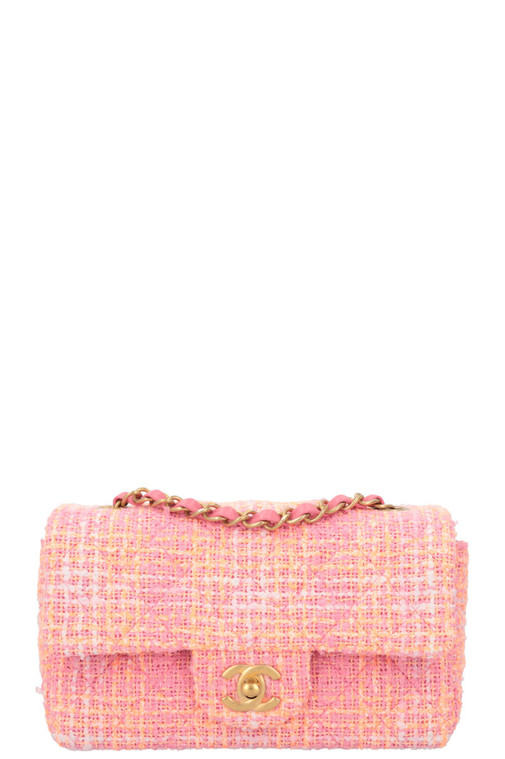 CHANEL Mini Classic Single Flap Tweed Orange Neon