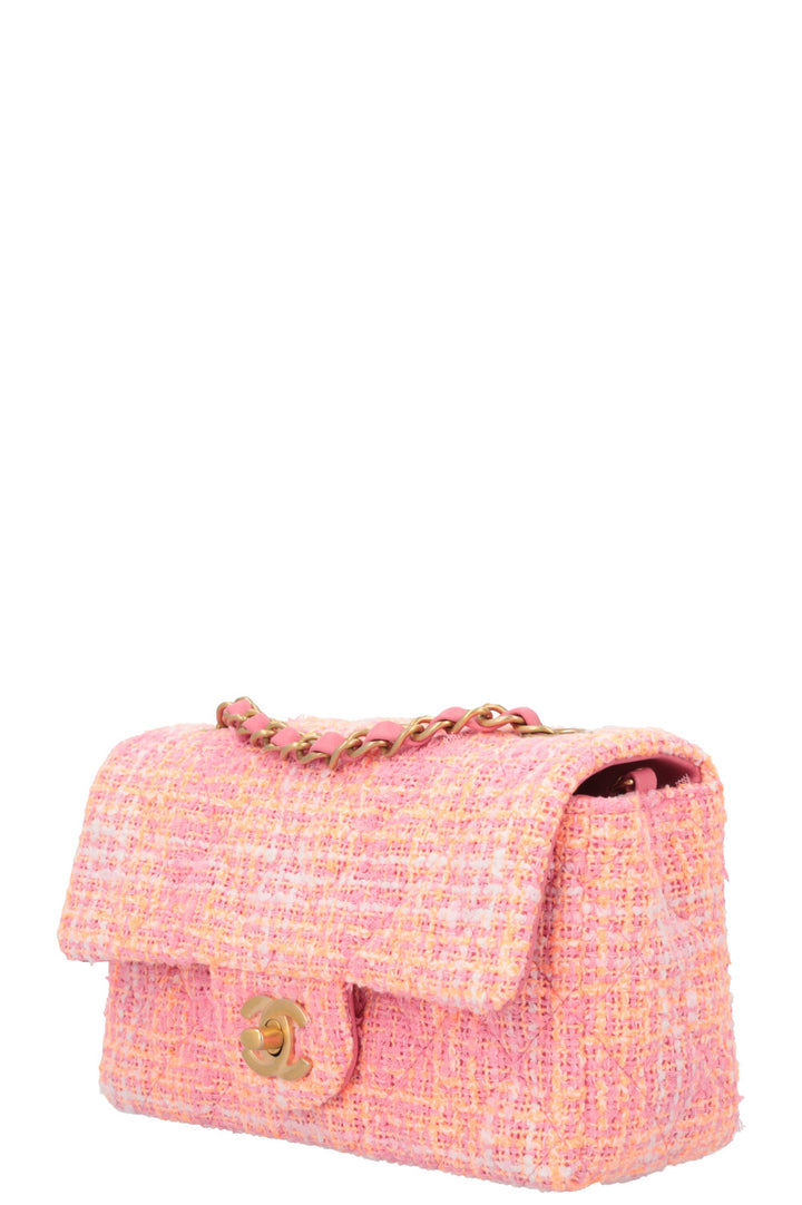 CHANEL Mini Classic Single Flap Tweed Orange Neon