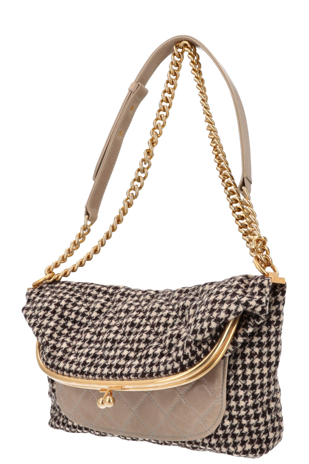 CHANEL Tabatiere Kiss Lock bag Check Brown