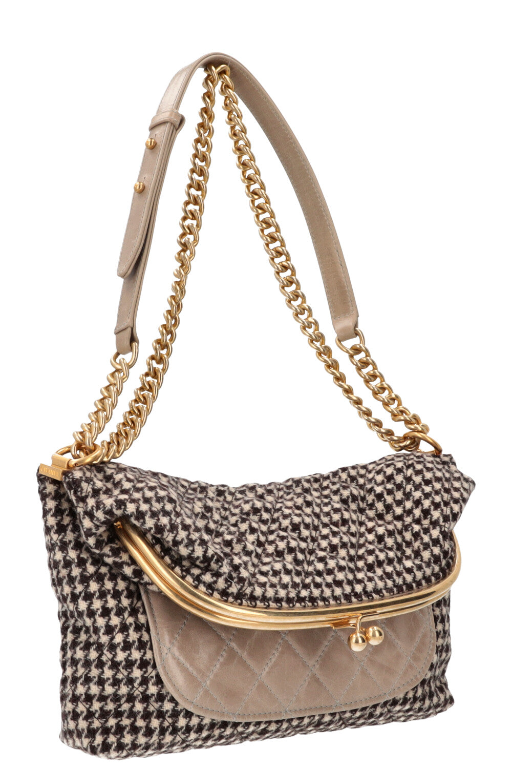 CHANEL Tabatiere Kiss Lock bag Check Brown
