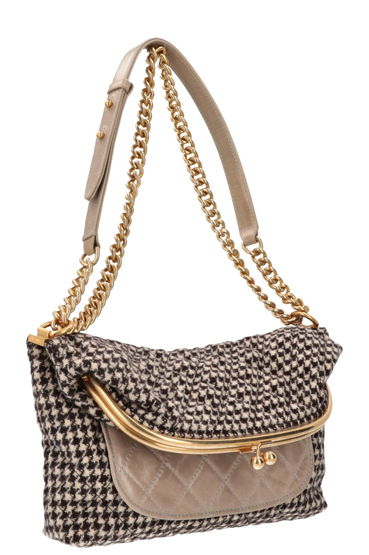 CHANEL Tabatiere Kiss Lock bag Check Brown