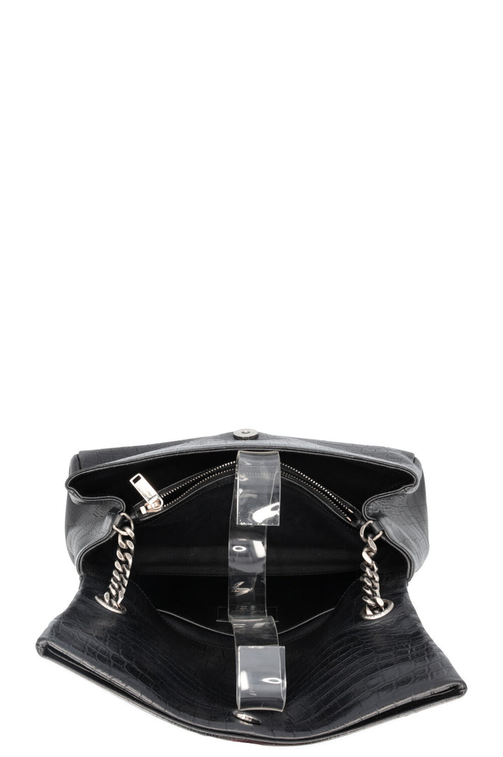 SAINT LAURENT West Hollywood Crossbody Medium Bag Croc Embossed Black